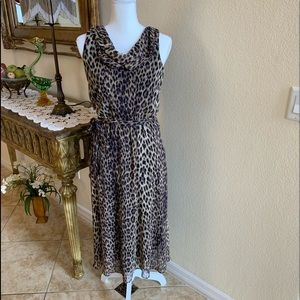 MSK Leopard Print, Size 4 belted midi dress